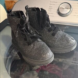 Cat & Jack Black Glitter Lace-Up Ankle Boots